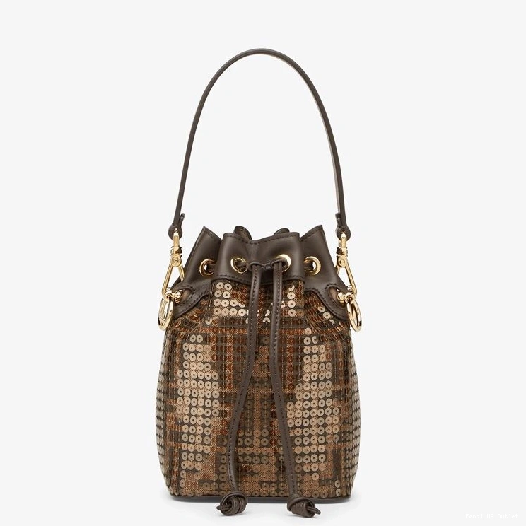 HOT Motif Brown Bucket Fabric Mon Mini In FF Tresor with Bag Fendi Sequins 0818